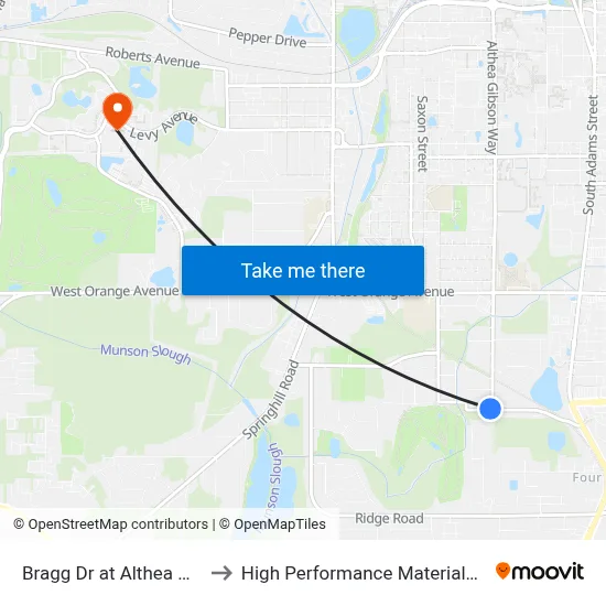 Bragg Dr at Althea Gibson Way Wb to High Performance Materials Research Institute map