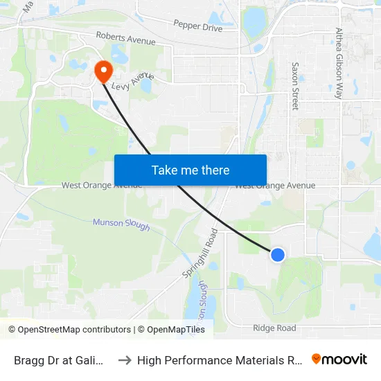 Bragg Dr at Galimore Dr Wb to High Performance Materials Research Institute map