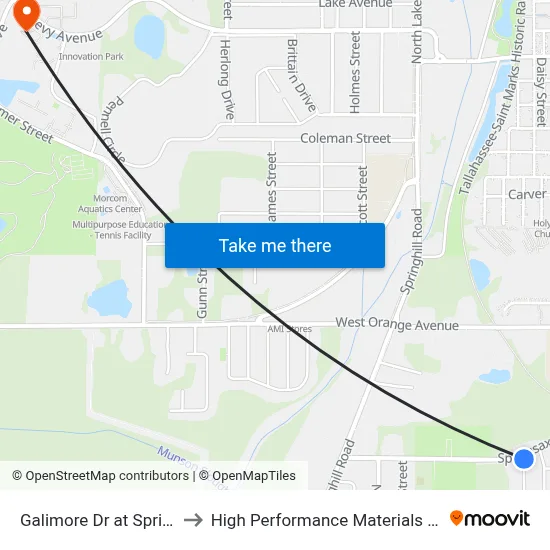 Galimore Dr at Springsax Rd Nb to High Performance Materials Research Institute map