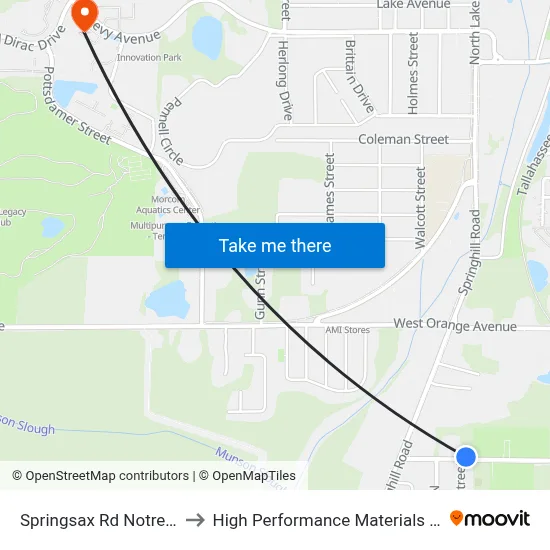 Springsax Rd Notre Dame St Wb to High Performance Materials Research Institute map