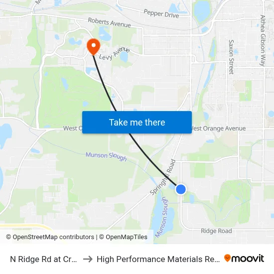 N Ridge Rd at Creek Rd Sb to High Performance Materials Research Institute map