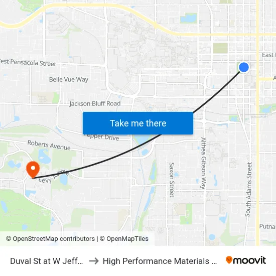 Duval St at W Jefferson St Nb to High Performance Materials Research Institute map
