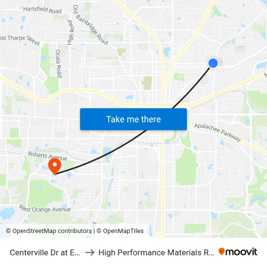 Centerville Dr at E 7th Ave Sb to High Performance Materials Research Institute map