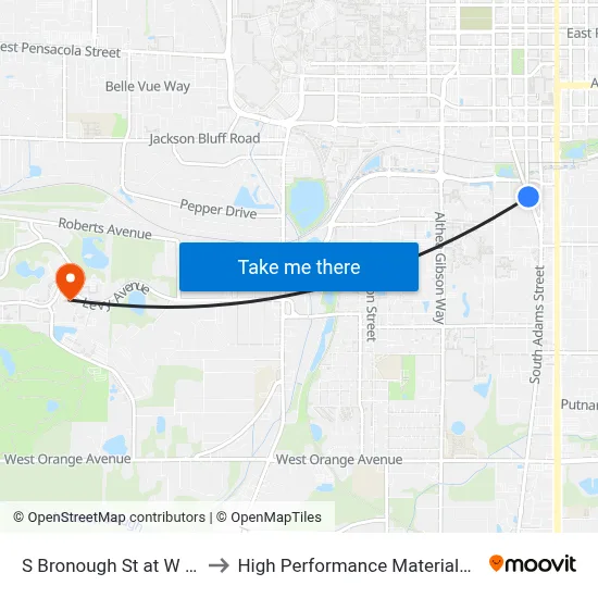 S Bronough St at W Harrison St Sb to High Performance Materials Research Institute map