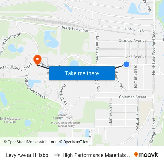Levy Ave at Hillsborough St Wb to High Performance Materials Research Institute map