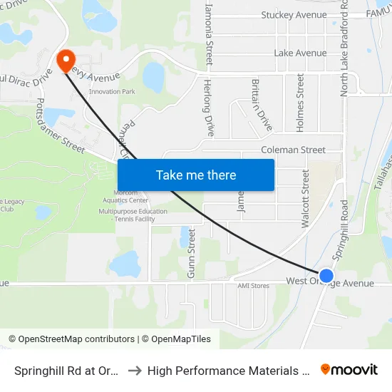 Springhill Rd at Orange Ave Sb to High Performance Materials Research Institute map