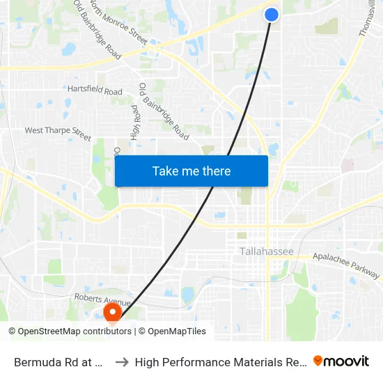 Bermuda Rd at Mae Rd Eb to High Performance Materials Research Institute map