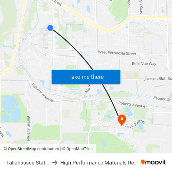 Tallahassee State College to High Performance Materials Research Institute map