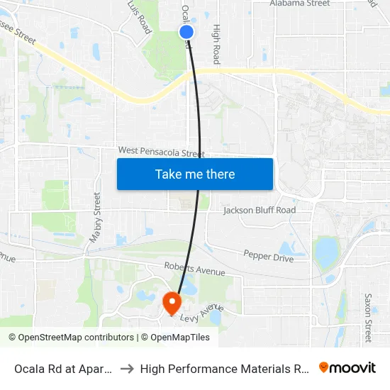 Ocala Rd at Apartments Nb to High Performance Materials Research Institute map