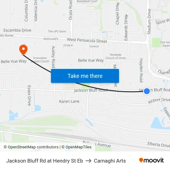Jackson Bluff Rd at Hendry St Eb to Carnaghi Arts map