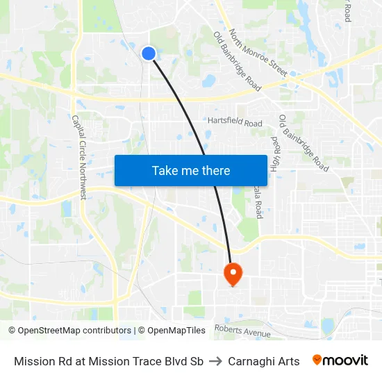 Mission Rd at Mission Trace Blvd Sb to Carnaghi Arts map