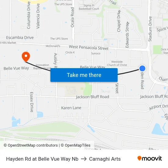 Hayden Rd at Belle Vue Way Nb to Carnaghi Arts map