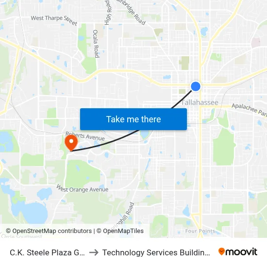 C.K. Steele Plaza Gate 7 to Technology Services Building (Elbit) map