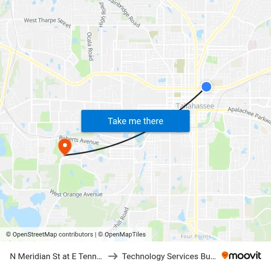N Meridian St at E Tennessee St Nb to Technology Services Building (Elbit) map
