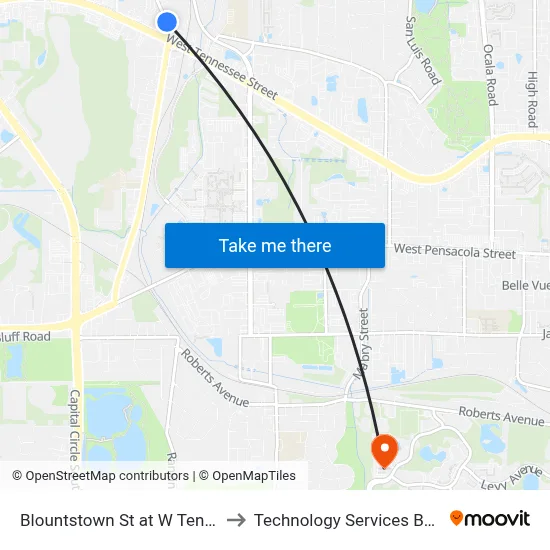 Blountstown St at W Tennessee St Nb to Technology Services Building (Elbit) map