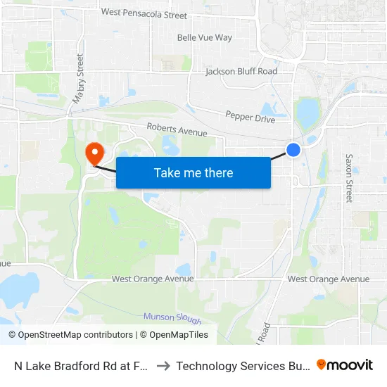 N Lake Bradford Rd at Famu Way Nb to Technology Services Building (Elbit) map