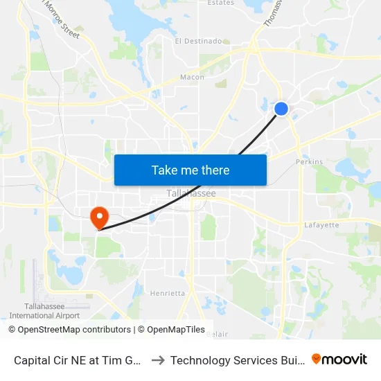 Capital Cir NE at Tim Gamble Pl Sb to Technology Services Building (Elbit) map