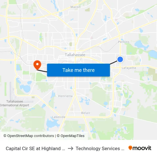 Capital Cir SE at Highland Oaks Terrace Sb to Technology Services Building (Elbit) map