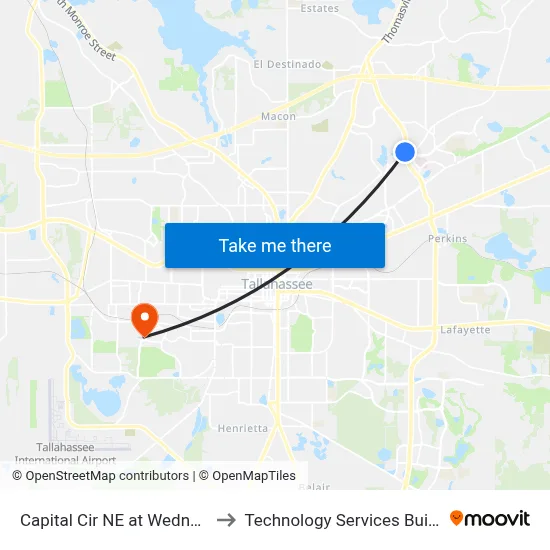 Capital Cir NE at Wednesday St Sb to Technology Services Building (Elbit) map
