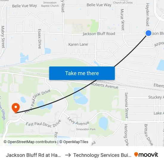Jackson Bluff Rd at Hayden Rd Wb to Technology Services Building (Elbit) map