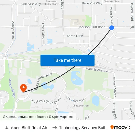 Jackson Bluff Rd at Airport Dr Eb to Technology Services Building (Elbit) map