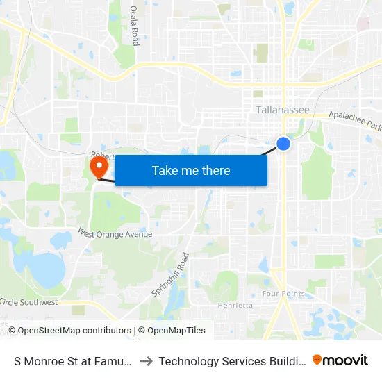 S Monroe St at Famu Way Sb to Technology Services Building (Elbit) map