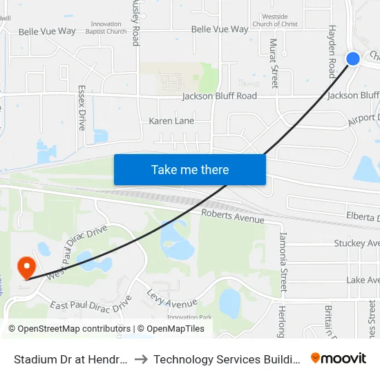 Stadium Dr at Hendry St Eb to Technology Services Building (Elbit) map