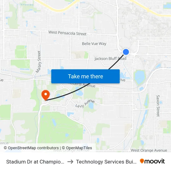 Stadium Dr at Champions Way Wb to Technology Services Building (Elbit) map