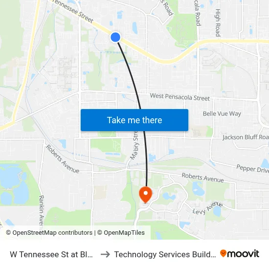 W Tennessee St at Block Ct Eb to Technology Services Building (Elbit) map