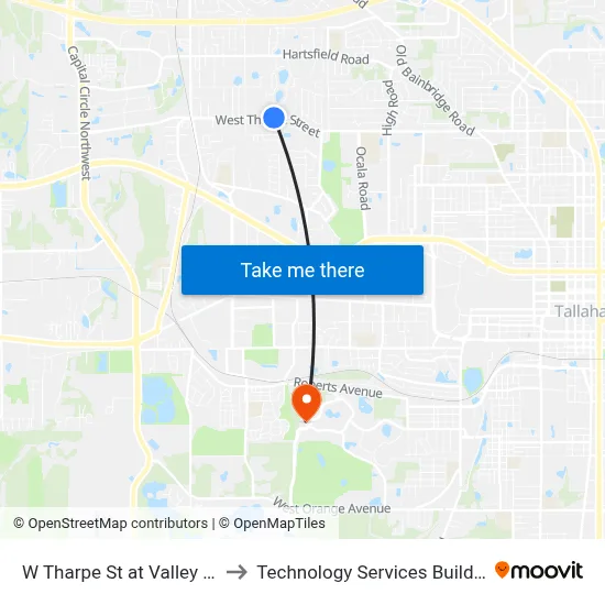 W Tharpe St at Valley Green Dr to Technology Services Building (Elbit) map