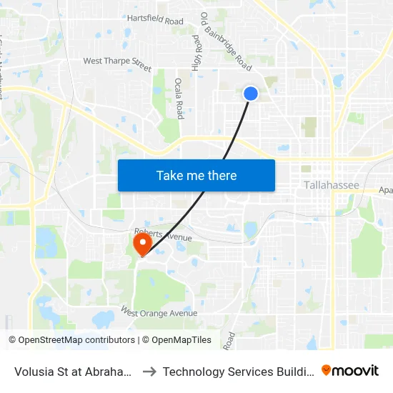Volusia St at Abraham St Wb to Technology Services Building (Elbit) map