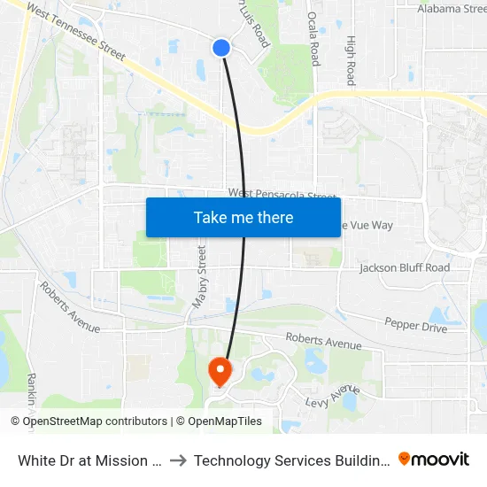 White Dr at Mission Rd Nb to Technology Services Building (Elbit) map