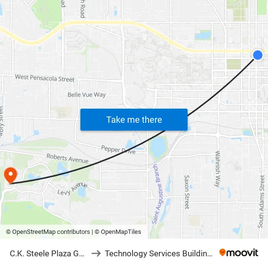 C.K. Steele Plaza Gate 20 to Technology Services Building (Elbit) map