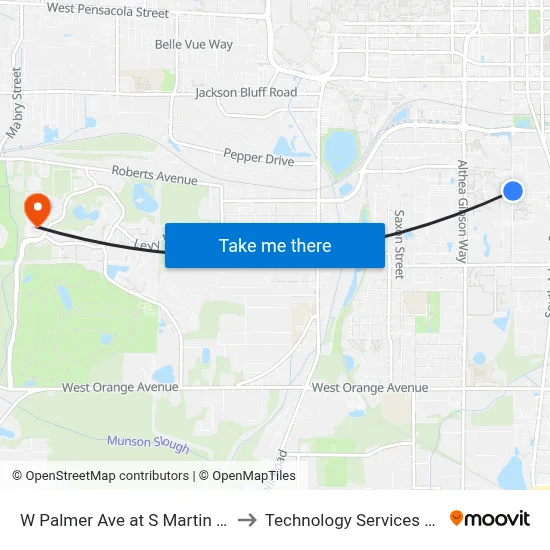 W Palmer Ave at S Martin Luther King Blvd to Technology Services Building (Elbit) map