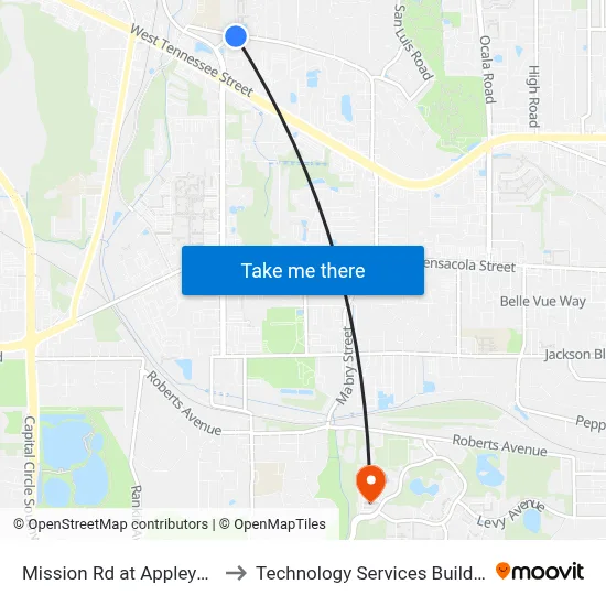 Mission Rd at Appleyard Dr Eb to Technology Services Building (Elbit) map