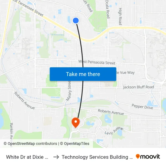 White Dr at Dixie Dr Sb to Technology Services Building (Elbit) map