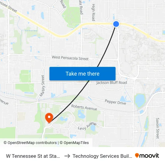W Tennessee St at Stadium Dr Eb to Technology Services Building (Elbit) map