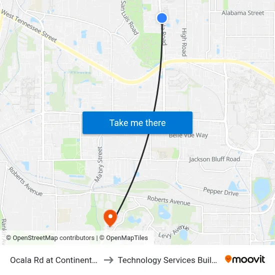 Ocala Rd at Continental Ave Nb to Technology Services Building (Elbit) map