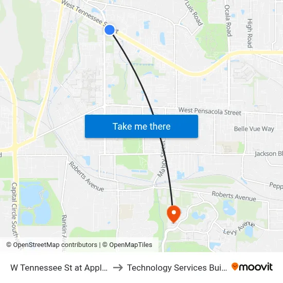 W Tennessee St at Appleyard Dr Sb to Technology Services Building (Elbit) map