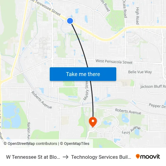 W Tennessee St at Block Ct Wb to Technology Services Building (Elbit) map