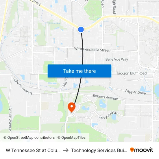 W Tennessee St at Columbia Dr Eb to Technology Services Building (Elbit) map