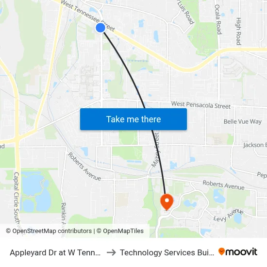 Appleyard Dr at W Tennessee St Sb to Technology Services Building (Elbit) map