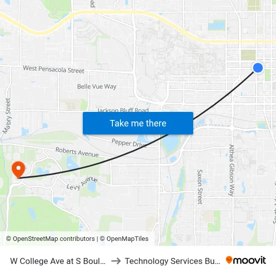 W College Ave at S Boulevard St Wb to Technology Services Building (Elbit) map