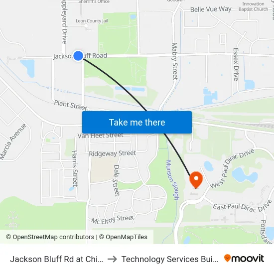 Jackson Bluff Rd at Chipley St Wb to Technology Services Building (Elbit) map
