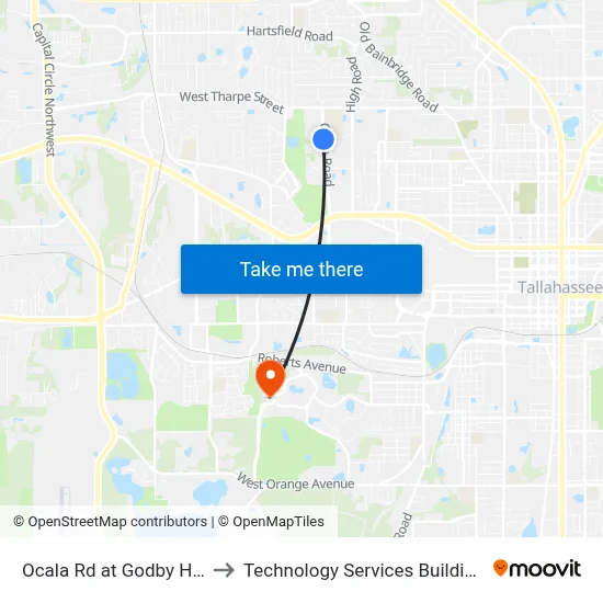 Ocala Rd at Godby High Nb to Technology Services Building (Elbit) map