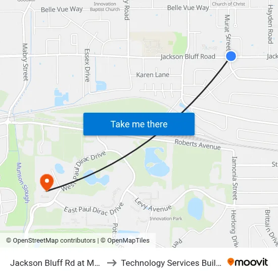 Jackson Bluff Rd at Murat St Wb to Technology Services Building (Elbit) map