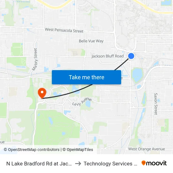 N Lake Bradford Rd at Jackson Bluff Rd Sb to Technology Services Building (Elbit) map