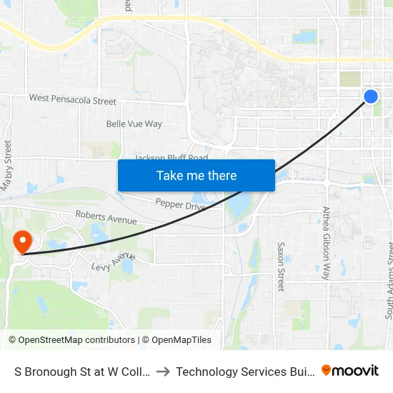 S Bronough St at W College Ave Sb to Technology Services Building (Elbit) map