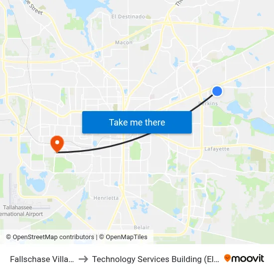 Fallschase Village to Technology Services Building (Elbit) map