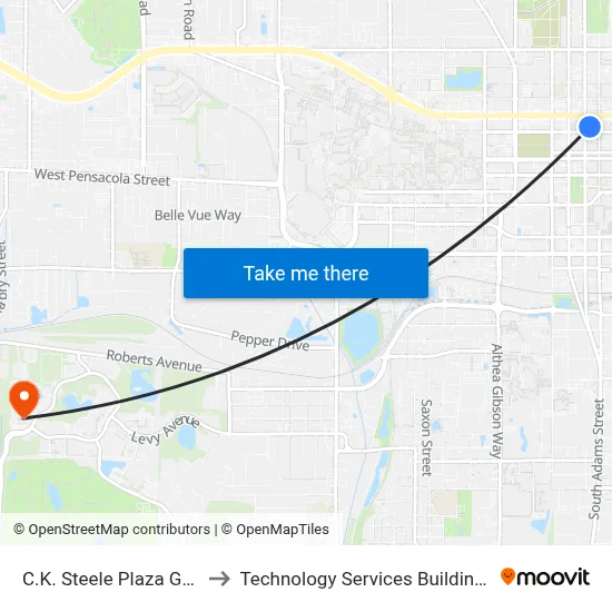 C.K. Steele Plaza Gate 18 to Technology Services Building (Elbit) map